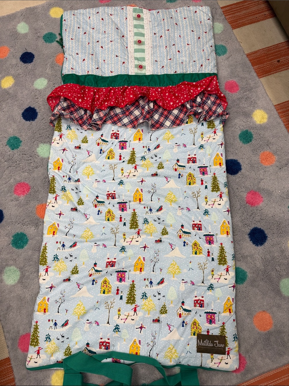 Matilda Jane Kids Holiday Sleeping Bag - Light Blue Winter Village